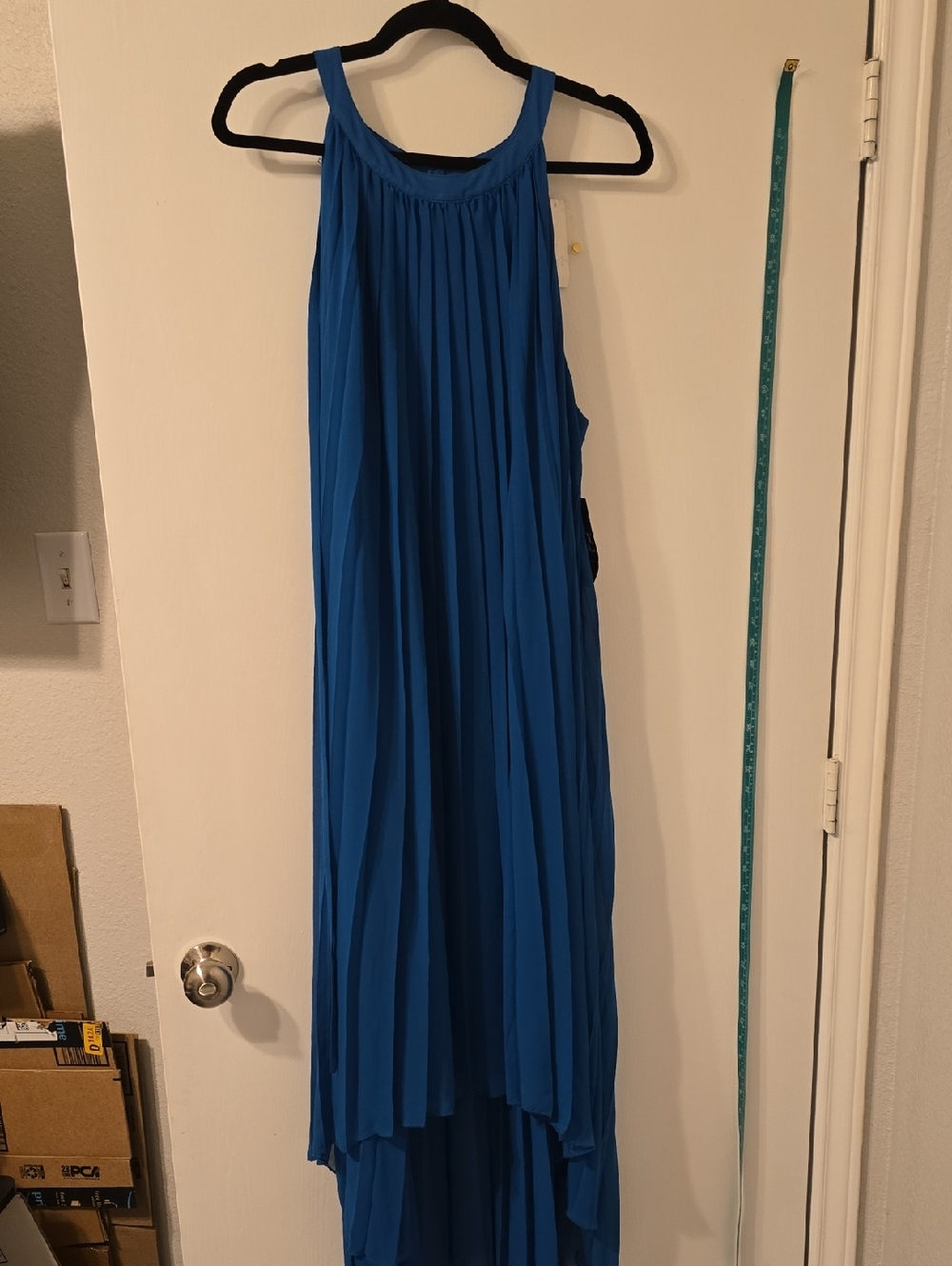 New York & Company Royal Blue Pleated High-Low Maxi Dress
